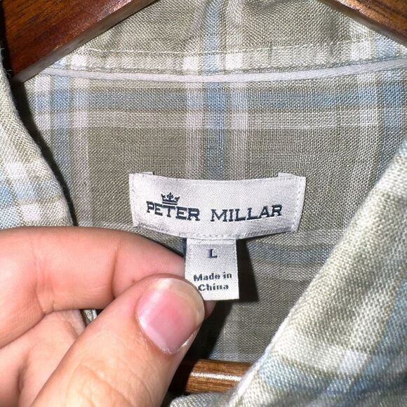 Peter Millar Sage Green 100% Linen Button Up Shirt Size L - Picture 2 of 8